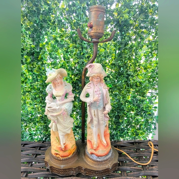 Vintage Porcelain Figurine Lamp with Pastel Accents